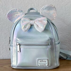 Loungefly Disney Minnie Mouse Blue Sequin Bow Mini Backpack